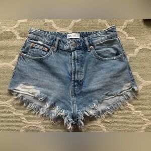 Zara Women's Distressed Blue Jean Shorts